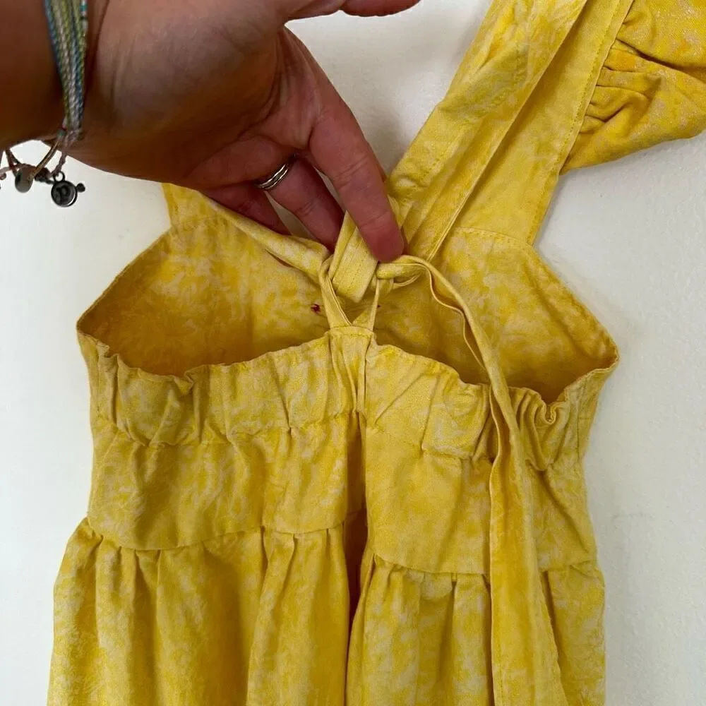 Handmade Boutique Childs Belle Yellow Marbled Sweetheart Bodice Embroidered Rose